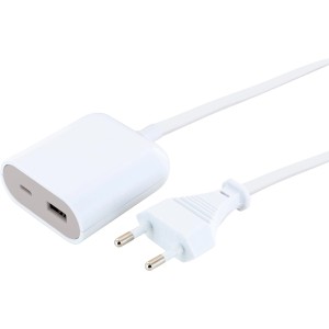 Adattatore di ricarica USB Schwaiger con cavo di prolunga da 2,5 m, bianco.