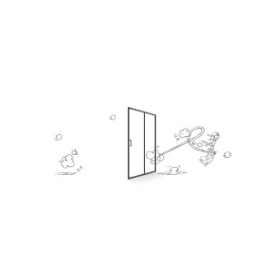 Box doccia scorrevole baliv DUK-120.91T, 120 cm, nera, con illustrazione di forza pulente.