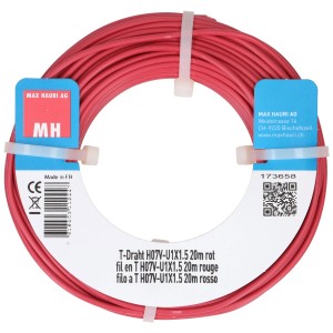 Filo a T rosso H07V-U, 1 x 1,5 mm², rotolo da 20 m per installazioni elettriche.