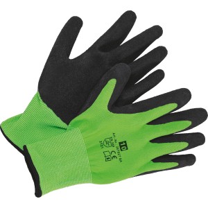 Gants de jardin verts taille 9 avec revêtement partiel en latex noir pour le jardinage.