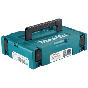 Jeu d'outils Makita 120 pièces dans Makpac, boîte à outils turquoise avec poignée noire.