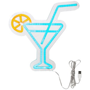 Applique LED : Motif cocktail avec lumière bleue et citron jaune, 30x30 cm.