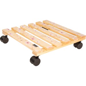 Wagner Multi Roller Cherry Blossom: Sottovaso a rotelle in legno con motivo a fiori di ciliegio e ruote nere.