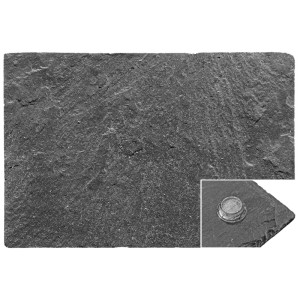 Piatto rettangolare in ardesia nera (30x20 cm) di Heidi Cheese Line, ideale per servire.