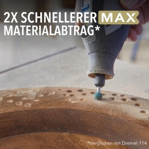 Fresa Dremel 9951 in uso: Fresa sferica per la lavorazione del legno con utensile miniaturizzato.