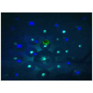 Spectacle de lumière sous-marine LED Steinbach dans une piscine avec des effets de lumière bleus et verts.