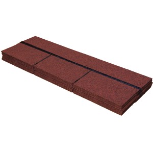 Paquet de bardeaux bitumés rectangulaires rouges pour la toiture des abris de jardin et des pavillons.