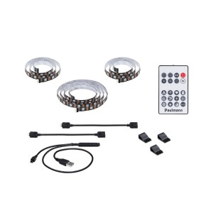 Paulmann EntertainLED USB-LED-Streifen für 55-Zoll-TV mit Fernbedienung und Zubehör.