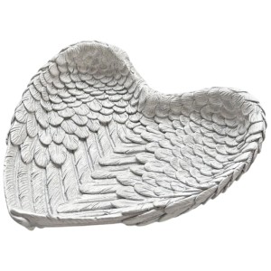 Grabschale Herz Engelsflügel Polyresin Grau 15 x 14 x 3 cm