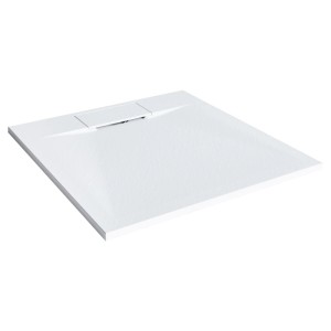 Receveur de douche Beliani Azzurro blanc, 80x80 cm, en plastique SMC effet pierre, plat, surface texturée et bonde.