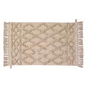 Tappeto da bagno beige Kayla 60x90 cm in stile etnico con frange per un maggiore comfort in bagno.