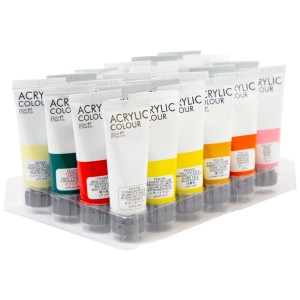 I Am Creative Acrylfarben-Set, 24 Farben in Tuben, sortiert im transparenten Tray.