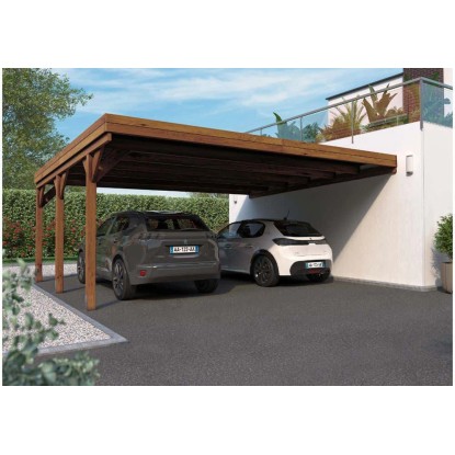 Alpholz Doppel-Anlehncarport Victor Kiefer KDI Braun B 602 cm x T 511 cm
