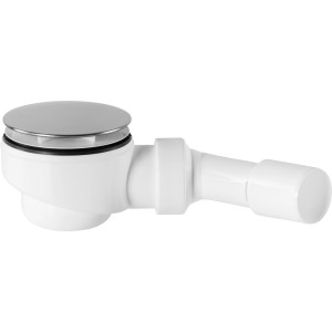 Garniture de vidange blanche pour receveur de douche, Ø 44,8 mm, avec couvercle chromé.