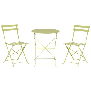Set bistro Beliani Fiori, verde lime, con tavolo e due sedie. Arredo balcone pieghevole.