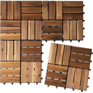 Dalles clipsables en acacia, 6 pièces, 30x30 cm. Dalles en bois pour balcon et terrasse avec système de clips.