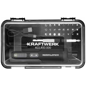 Set avvitatore a batteria Kraftwerk (28 pezzi) in valigetta con inserti e cavo di ricarica USB-C.