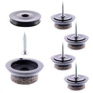 Wagner QuickClick Ultrasoft Slim patins en feutre, lot de 12, noir-gris, Ø 20 mm. Patins pour meubles pour sols délicats.