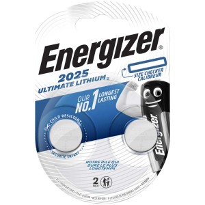 Energizer CR2025 Ultimate Lithium, confezione da 2. Batterie a bottone a lunga durata per dispositivi elettronici.