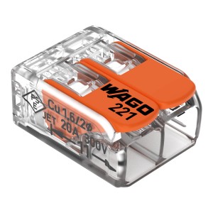 Morsetto a leva Wago, 2 poli, trasparente/arancione, per connessioni elettriche sicure.