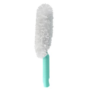 Plumeau Leifheit Superduster avec tête en microfibre blanche et manche vert menthe.