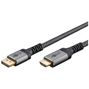 Goobay DisplayPort/HDMI Kabel, 2 m, schwarz-grau, Textilkabel mit Aluminiumsteckern für Audio & Video.