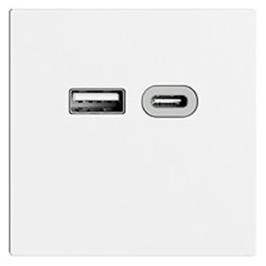 Presa di ricarica bianca Feller EdizioDue con porta USB-A e USB-C.