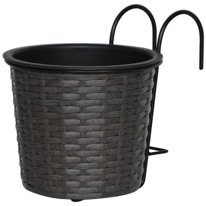 Pflanzgefäss mit Halter Polyrattan Anthrazit-Schwarz Ø 19 cm / Höhe 22 cm
