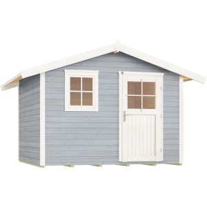 Casetta da giardino in legno grigio con tetto a due falde, finestra e porta. Casetta da giardino 123 Gr.4 di WEKA.