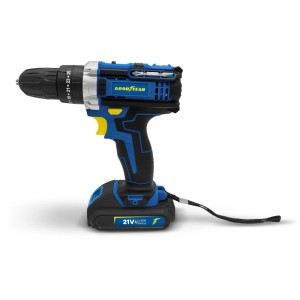 Perceuse-visseuse à percussion sans fil Goodyear GY3521ID, 21V, bleu/noir, avec batterie. Perceuse-visseuse sans fil pour bricoleurs.