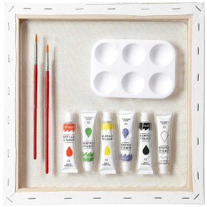 10-teiliges Keilrahmen-Set mit Leinwand, Farben, Pinseln und Mischpalette.