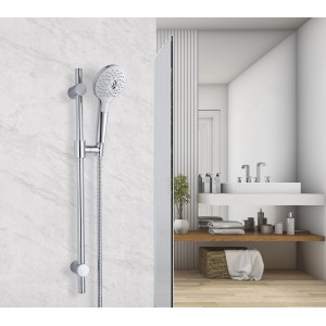 Ensemble de douche Aurlane Silver Paradise chromé avec barre et flexible.