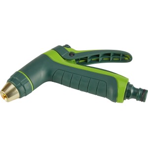 Pistola a spruzzo verde con due getti per la pulizia del giardino.