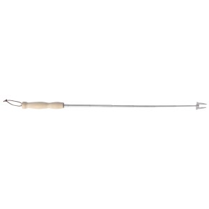 Brochette télescopique BBQ en acier inoxydable avec manche en bois et boucle en cuir, extensible.