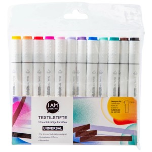 I Am Creative Textilstifte, 12er Set Ersatzstifte für Airbrush 4011.25, verschiedene Farben.
