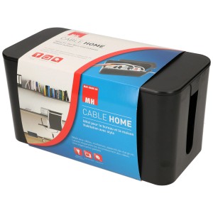 Set scatola cavi nera piccola per riporre e proteggere cavi e multiprese.