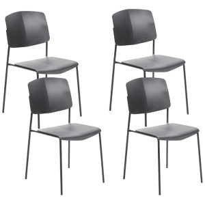Set 4 sedie da pranzo Beliani Astoria nere con struttura in metallo e seduta in plastica.