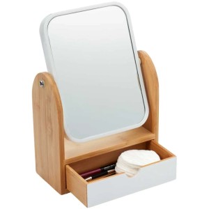 Specchio cosmetico Diaqua bianco-legno con cassetto per bagno o trucco.