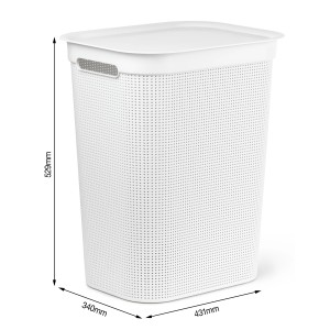 Cesto portabiancheria bianco Rotho Brisen 50L con coperchio, design neutro. Cesto per bagno o camera da letto.