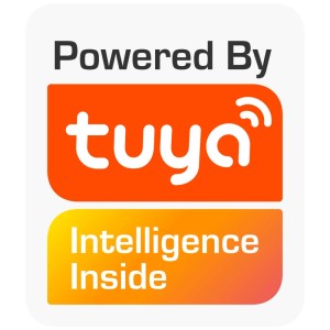 Tuya Logo für Olympia Smart Home Gateway. Schriftzug: "Powered By tuya", "Intelligence Inside".