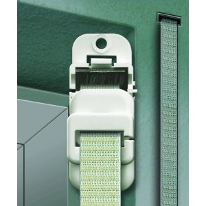 Schellenberg Guide-sangle/Coupe-bise Duo, 23mm, blanc, pour guide de sangle de volet roulant.