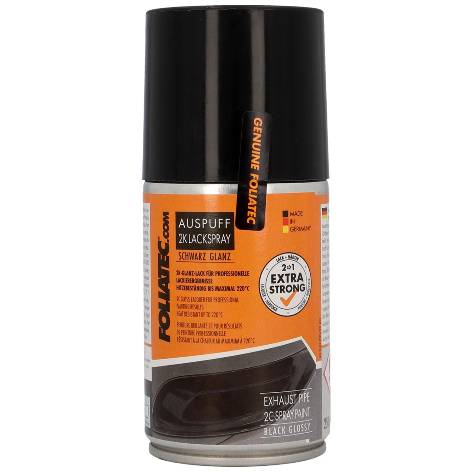 Bombe Peinture 2K FOLIATEC Noir Brillant Pour échappement - Résiste Aux Hautes Températures