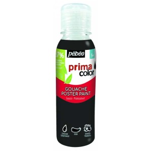 Pébéo Primacolor Gouache Schwarz, 150ml Flasche, flüssige Gouachefarbe für Künstlerbedarf.