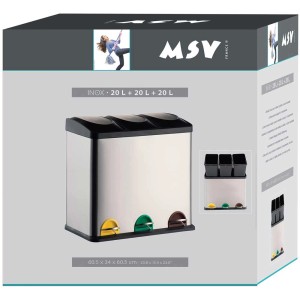 MSV Pattumiera differenziata in acciaio inox 60L con tre pedali colorati per una facile raccolta differenziata.