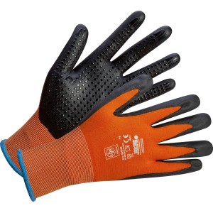 Guanti multiuso LUX taglia 11, arancio/nero, con rilievi per una presa sicura. Guanti da lavoro per fai da te e artigiani.