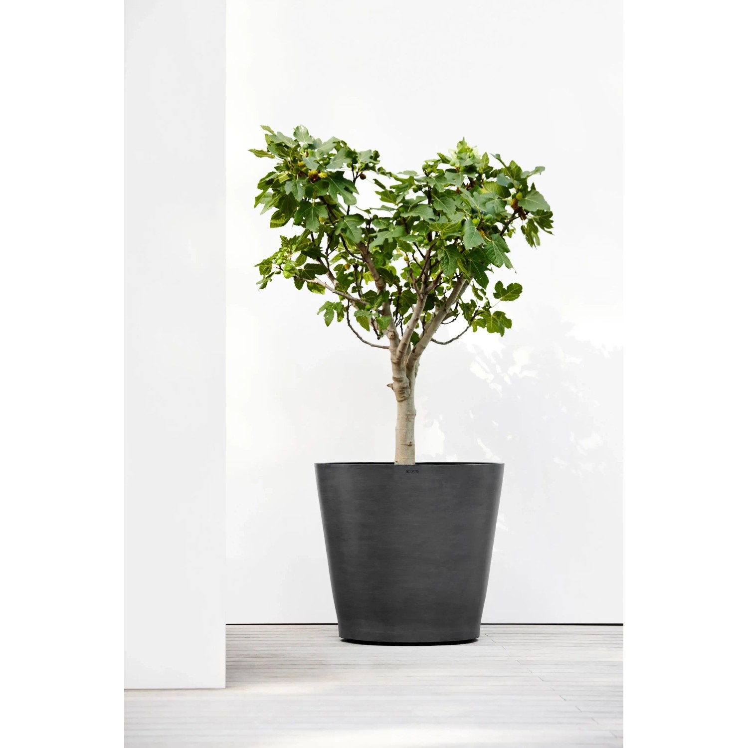 Sottovaso ECOPOTS Amsterdam 50cm: Rotondo In Plastica Riciclata, Effetto Pietra Grigio, Per Interni/esterni