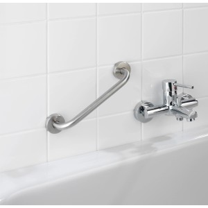 Wenko Bosio barre d'appui de baignoire, argent mat, fixée sur la baignoire pour plus de sécurité.