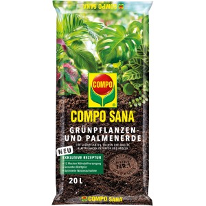 Sac de terreau Compo Sana pour plantes vertes et palmiers, 20 l. Terre spéciale avec nutriments pour des plantes saines.