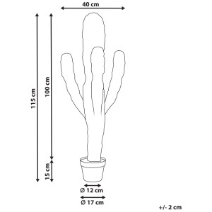 Illustrazione della pianta artificiale Beliani Marocco Cereus, pianta da interno verde alta 115 cm, dimensioni.