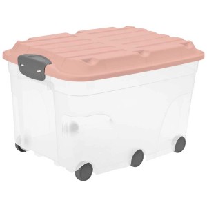 Rotho Rollbox Roller 6 Pink 57 l, Aufbewahrungsbox mit Deckel und Rollen.